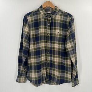 Fat Face Mens Regular Fit Plaid Flannel Button Down Shirt Green Blue Medium
